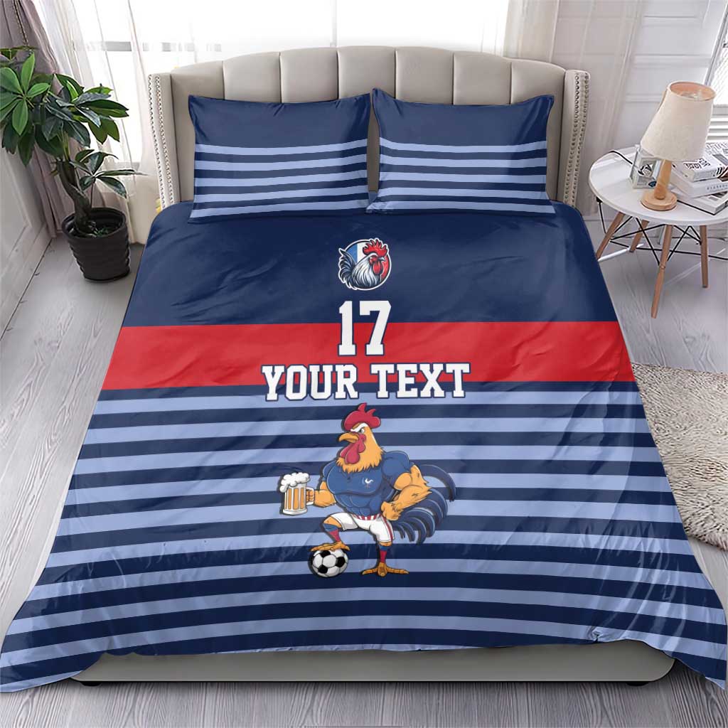 Custom France Football Bedding Set Blue Gallic Rooster Mascot