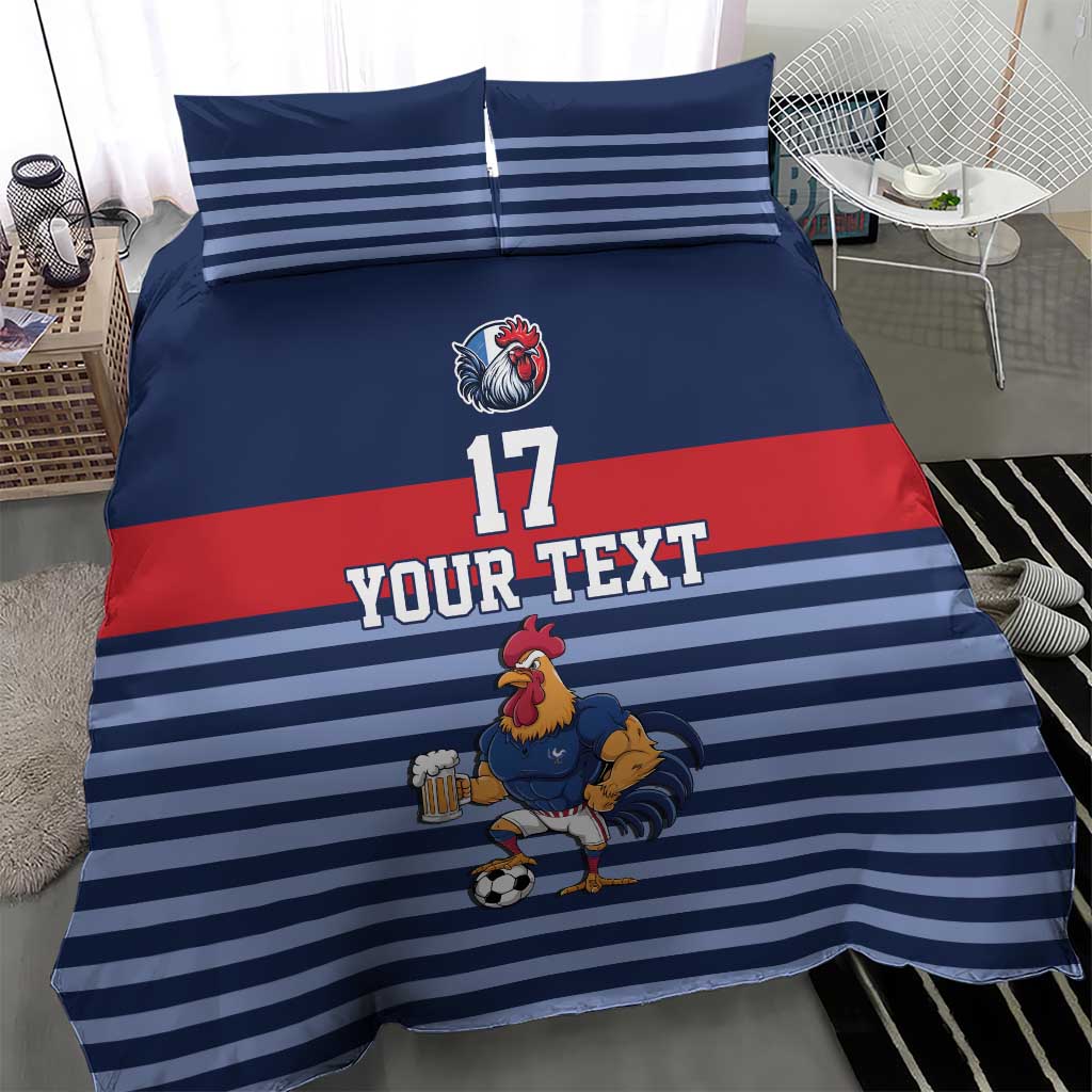 Custom France Football Bedding Set Blue Gallic Rooster Mascot