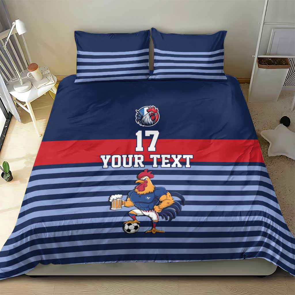 Custom France Football Bedding Set Blue Gallic Rooster Mascot