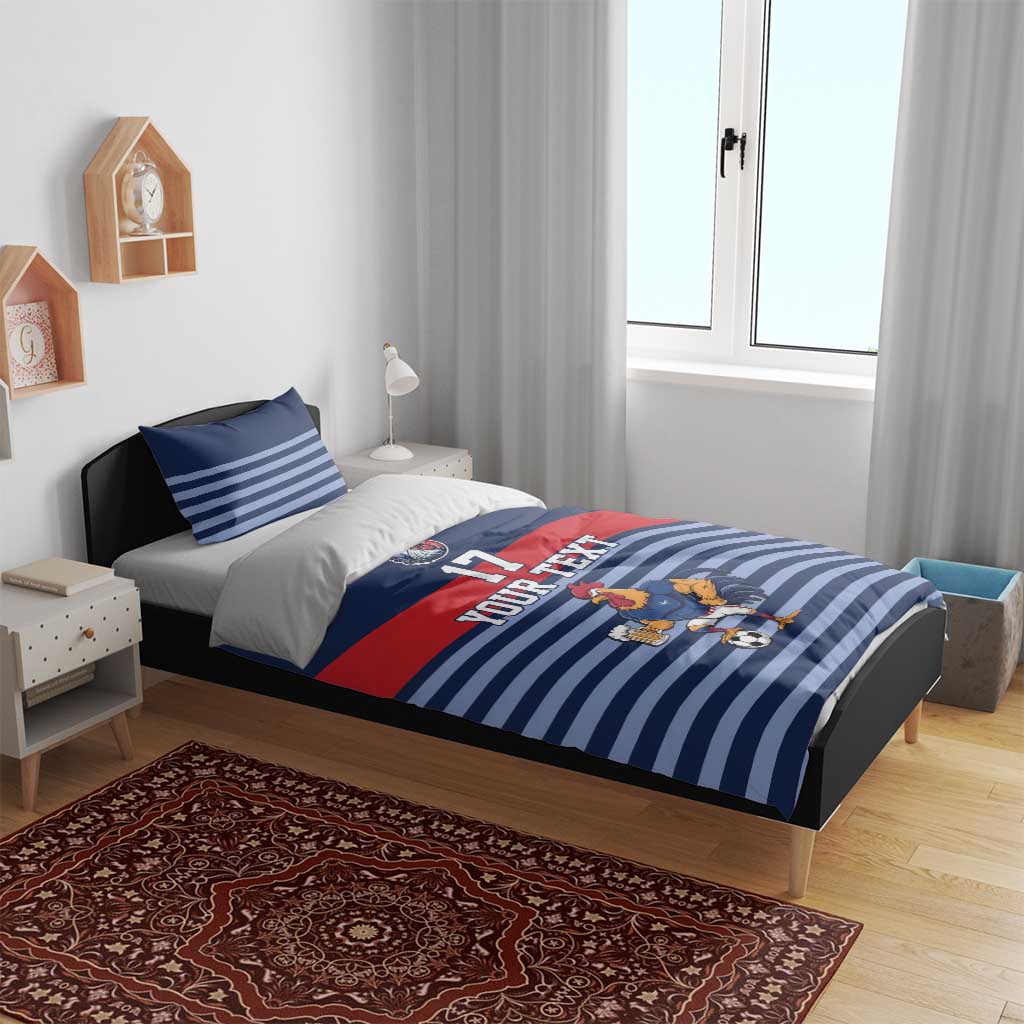 Custom France Football Bedding Set Blue Gallic Rooster Mascot