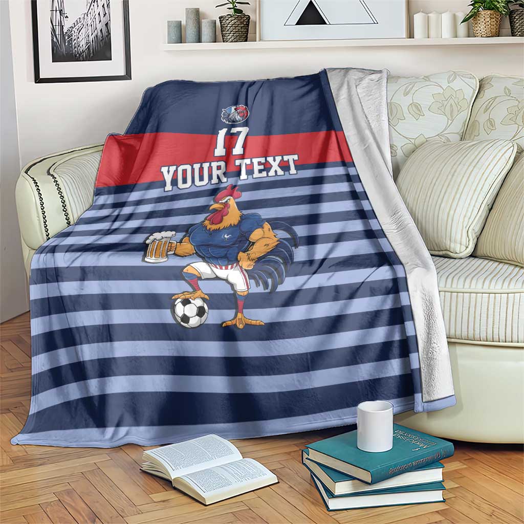 Custom France Football Blanket Blue Gallic Rooster Mascot