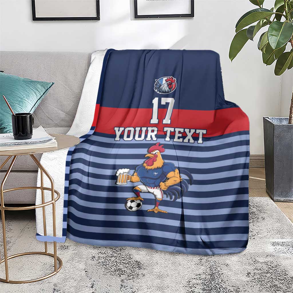 Custom France Football Blanket Blue Gallic Rooster Mascot