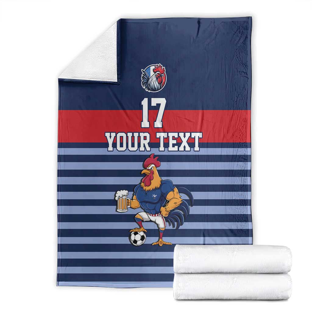Custom France Football Blanket Blue Gallic Rooster Mascot