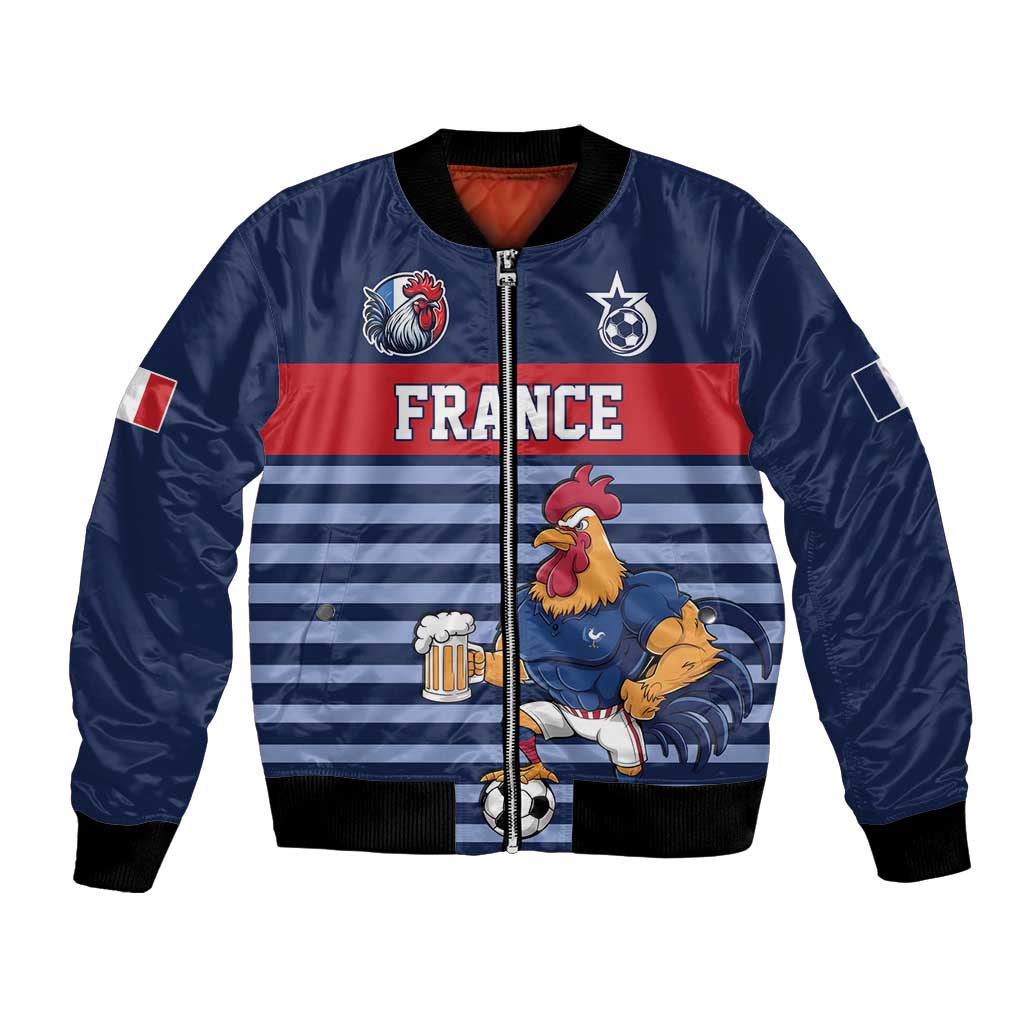 Custom France Football Bomber Jacket Blue Gallic Rooster Mascot