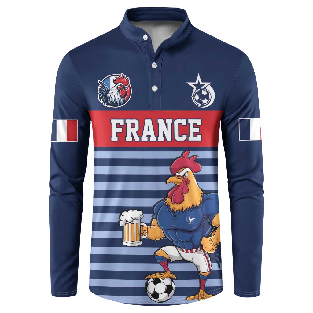 Custom France Football Button Sweatshirt Blue Gallic Rooster Mascot
