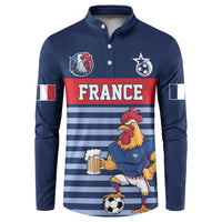 Custom France Football Button Sweatshirt Blue Gallic Rooster Mascot