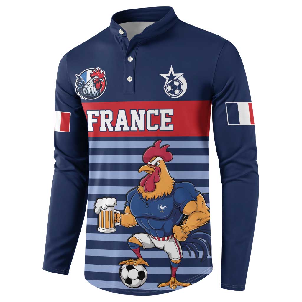 Custom France Football Button Sweatshirt Blue Gallic Rooster Mascot