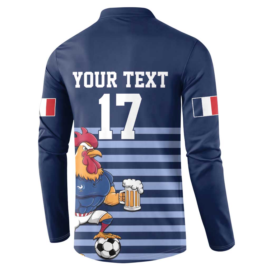 Custom France Football Button Sweatshirt Blue Gallic Rooster Mascot