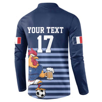 Custom France Football Button Sweatshirt Blue Gallic Rooster Mascot
