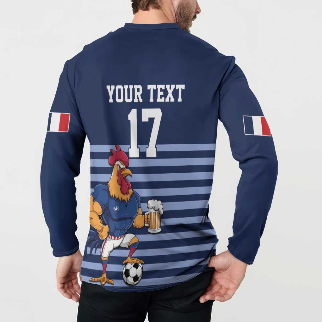 Custom France Football Button Sweatshirt Blue Gallic Rooster Mascot