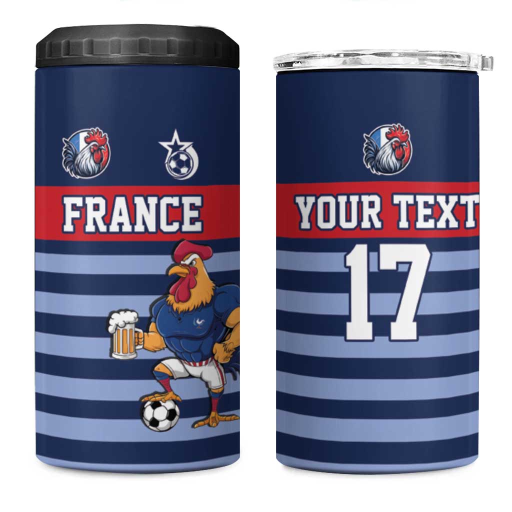 Custom France Football 4 in 1 Can Cooler Tumbler Blue Gallic Rooster Mascot