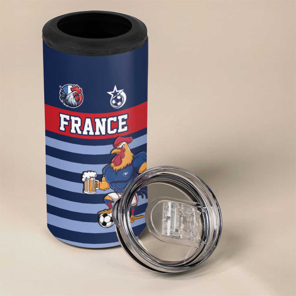 Custom France Football 4 in 1 Can Cooler Tumbler Blue Gallic Rooster Mascot