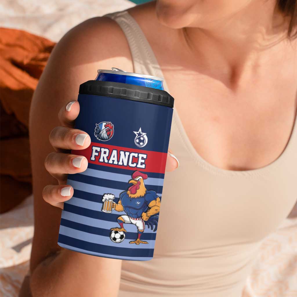 Custom France Football 4 in 1 Can Cooler Tumbler Blue Gallic Rooster Mascot