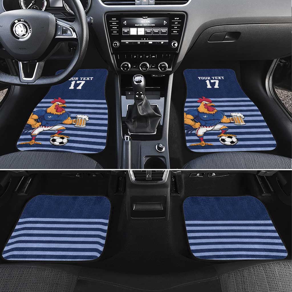 Custom France Football Car Mats Blue Gallic Rooster Mascot