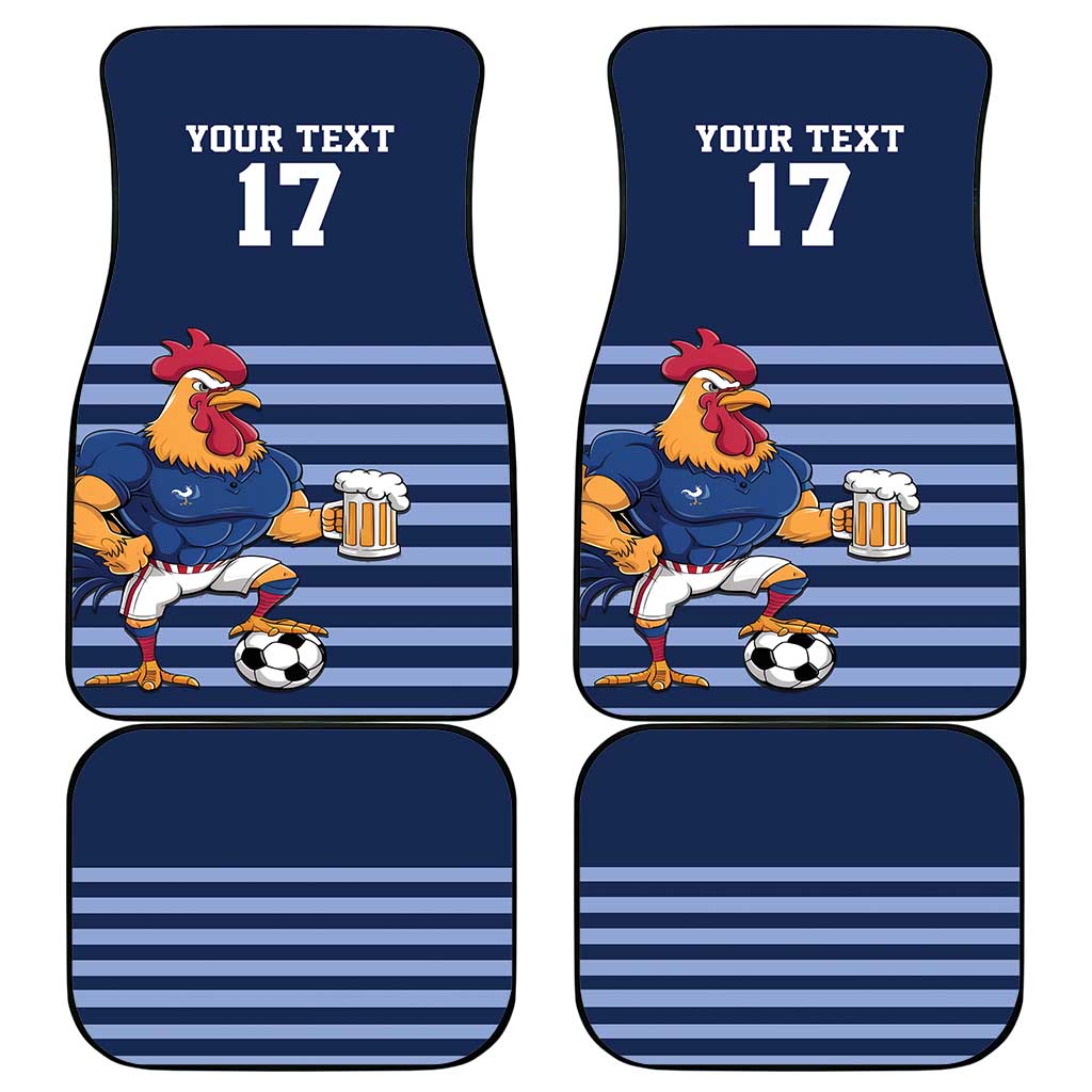 Custom France Football Car Mats Blue Gallic Rooster Mascot