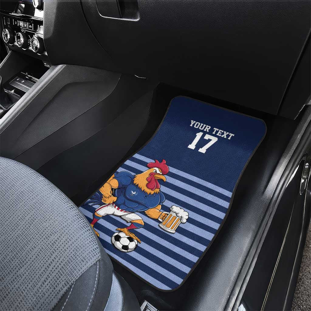 Custom France Football Car Mats Blue Gallic Rooster Mascot