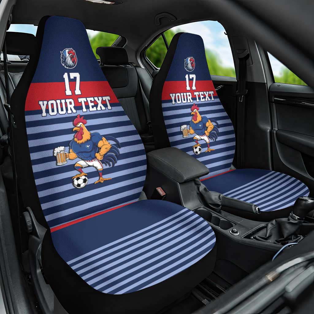 Custom France Football Car Seat Cover Blue Gallic Rooster Mascot