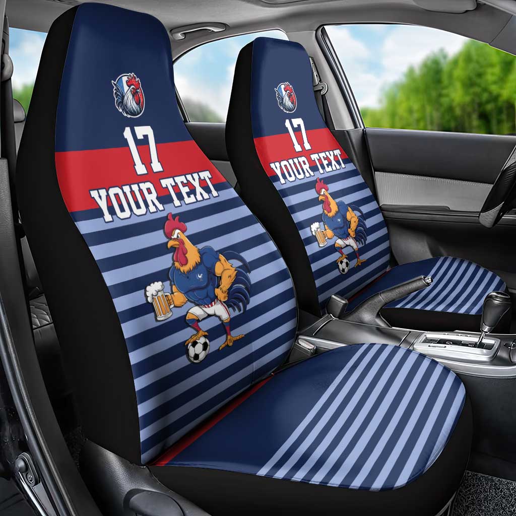 Custom France Football Car Seat Cover Blue Gallic Rooster Mascot