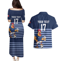 Custom France Football Couples Matching Puletasi and Hawaiian Shirt Blue Gallic Rooster Mascot