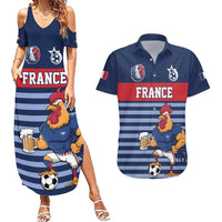 Custom France Football Couples Matching Summer Maxi Dress and Hawaiian Shirt Blue Gallic Rooster Mascot