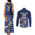 Custom France Football Couples Matching Tank Maxi Dress and Long Sleeve Button Shirt Blue Gallic Rooster Mascot