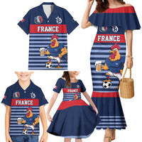 Custom France Football Family Matching Mermaid Dress and Hawaiian Shirt Blue Gallic Rooster Mascot