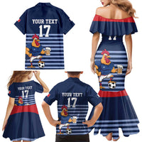 Custom France Football Family Matching Mermaid Dress and Hawaiian Shirt Blue Gallic Rooster Mascot
