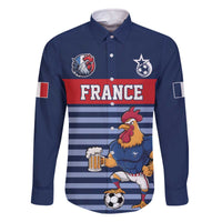 Custom France Football Family Matching Off The Shoulder Long Sleeve Dress and Hawaiian Shirt Blue Gallic Rooster Mascot