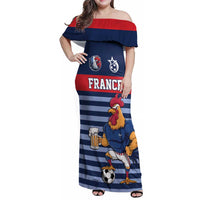 Custom France Football Family Matching Off Shoulder Maxi Dress and Hawaiian Shirt Blue Gallic Rooster Mascot