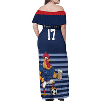 Custom France Football Family Matching Off Shoulder Maxi Dress and Hawaiian Shirt Blue Gallic Rooster Mascot