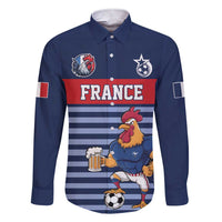 Custom France Football Family Matching Short Sleeve Bodycon Dress and Hawaiian Shirt Blue Gallic Rooster Mascot