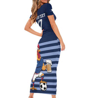Custom France Football Family Matching Short Sleeve Bodycon Dress and Hawaiian Shirt Blue Gallic Rooster Mascot