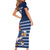 Custom France Football Family Matching Short Sleeve Bodycon Dress and Hawaiian Shirt Blue Gallic Rooster Mascot