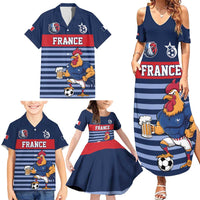 Custom France Football Family Matching Summer Maxi Dress and Hawaiian Shirt Blue Gallic Rooster Mascot