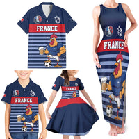 Custom France Football Family Matching Tank Maxi Dress and Hawaiian Shirt Blue Gallic Rooster Mascot