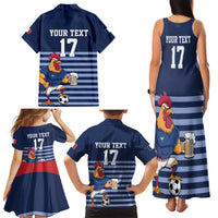 Custom France Football Family Matching Tank Maxi Dress and Hawaiian Shirt Blue Gallic Rooster Mascot