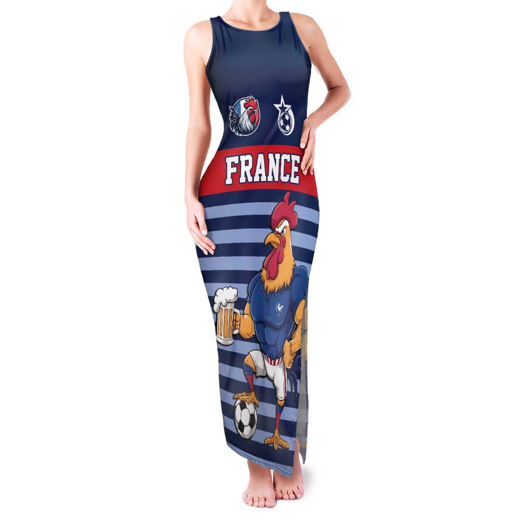 Custom France Football Family Matching Tank Maxi Dress and Hawaiian Shirt Blue Gallic Rooster Mascot