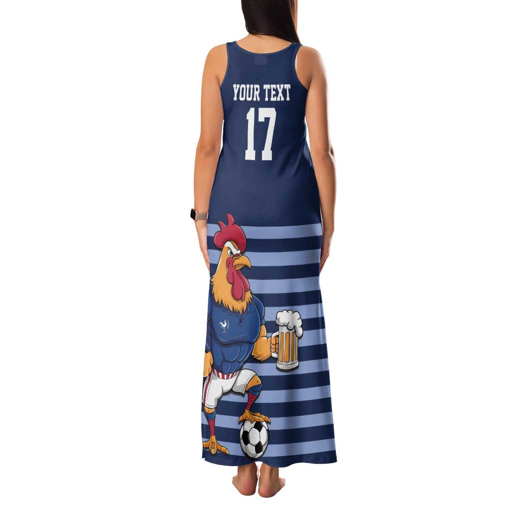 Custom France Football Family Matching Tank Maxi Dress and Hawaiian Shirt Blue Gallic Rooster Mascot