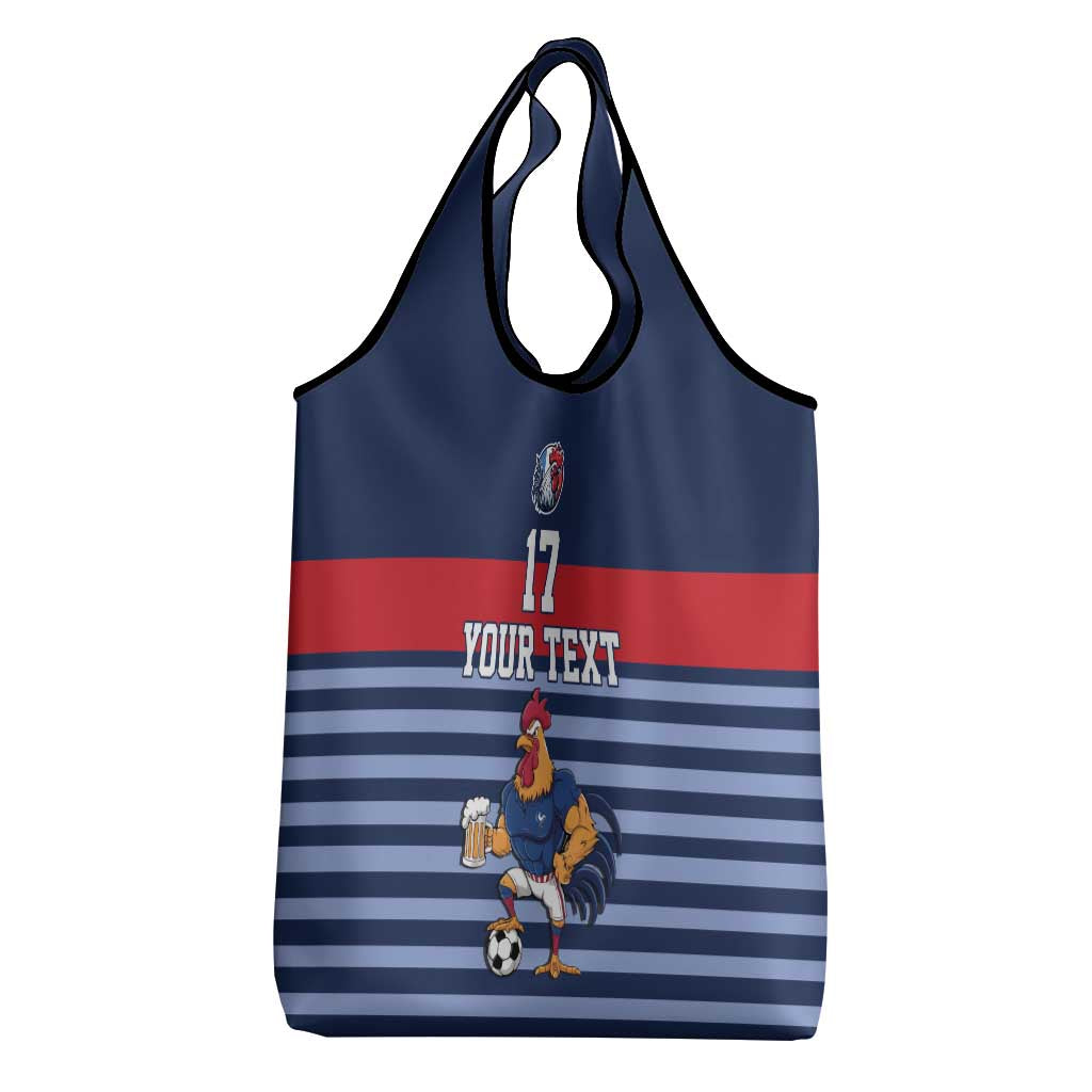 Custom France Football Grocery Bag Blue Gallic Rooster Mascot