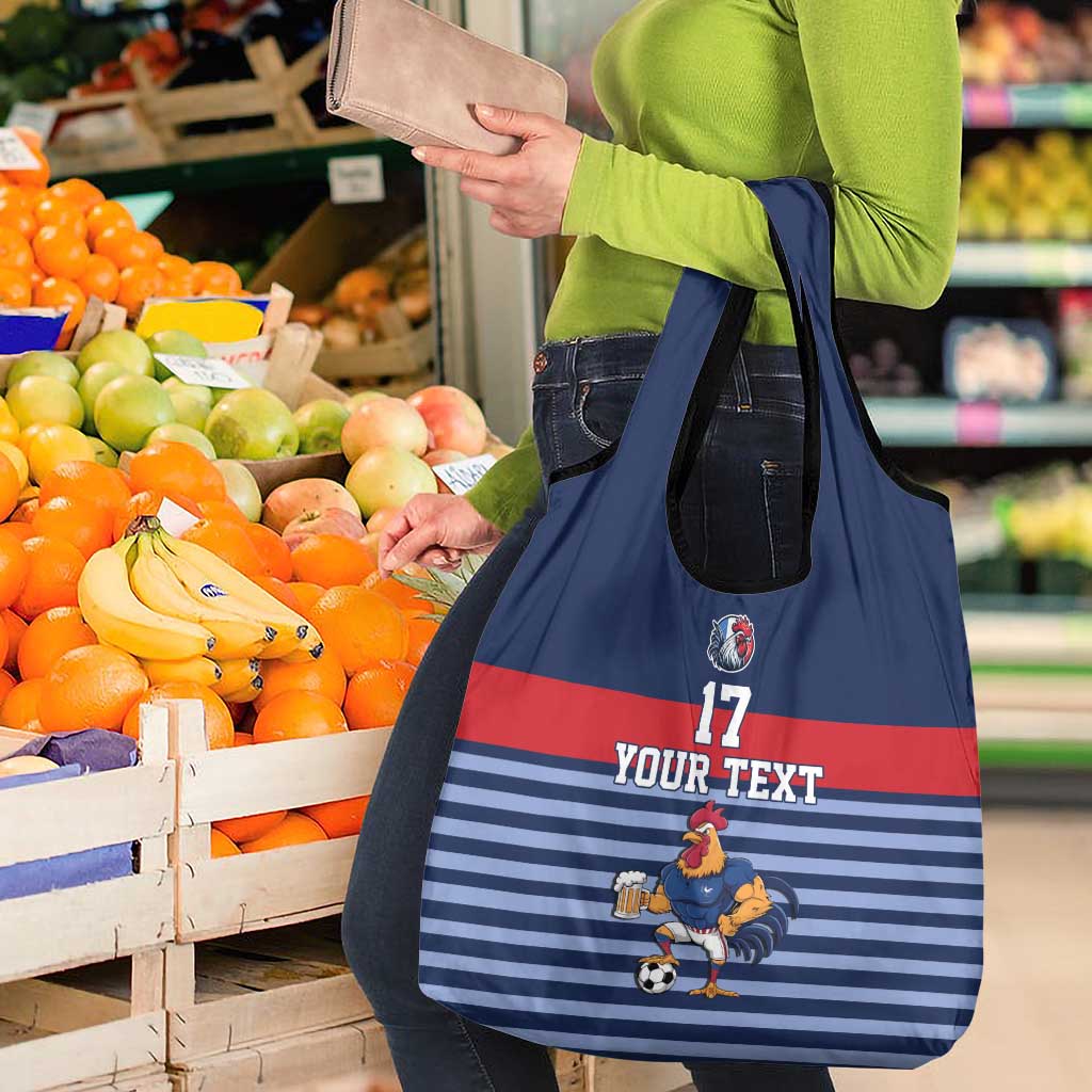 Custom France Football Grocery Bag Blue Gallic Rooster Mascot