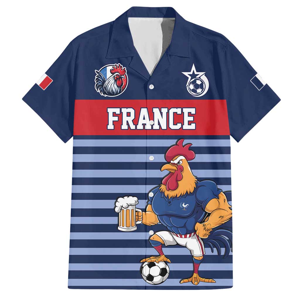 Custom France Football Hawaiian Shirt Blue Gallic Rooster Mascot