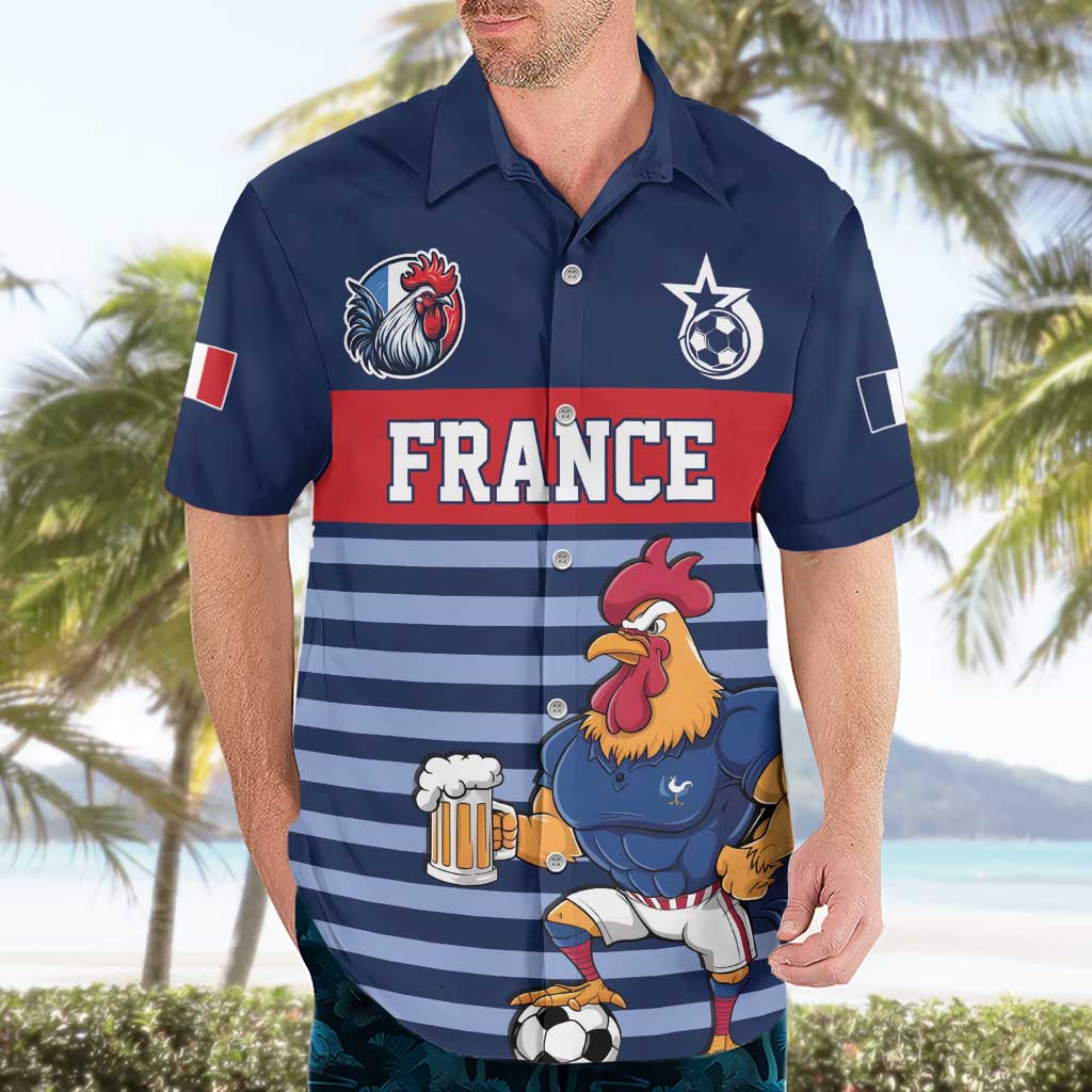 Custom France Football Hawaiian Shirt Blue Gallic Rooster Mascot