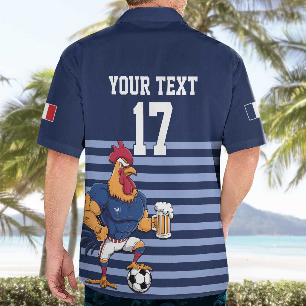 Custom France Football Hawaiian Shirt Blue Gallic Rooster Mascot
