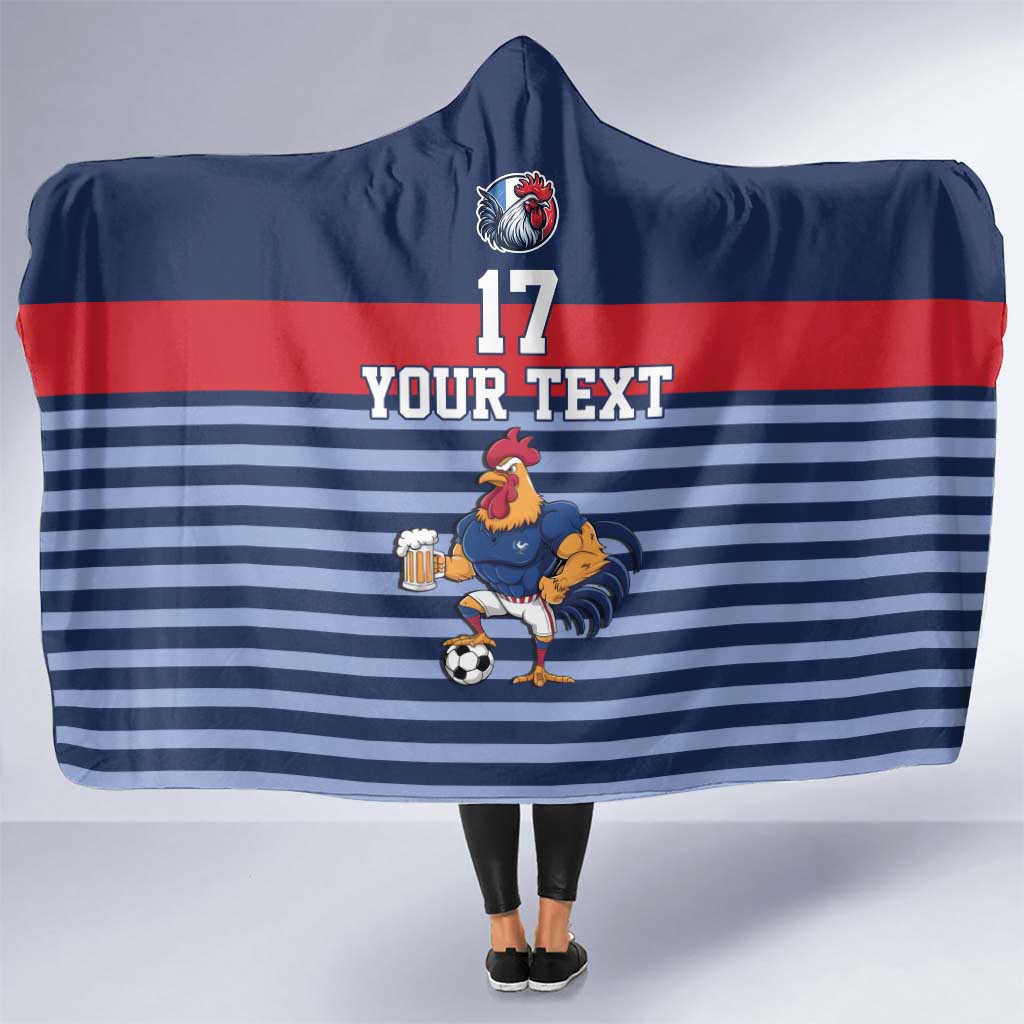 Custom France Football Hooded Blanket Blue Gallic Rooster Mascot