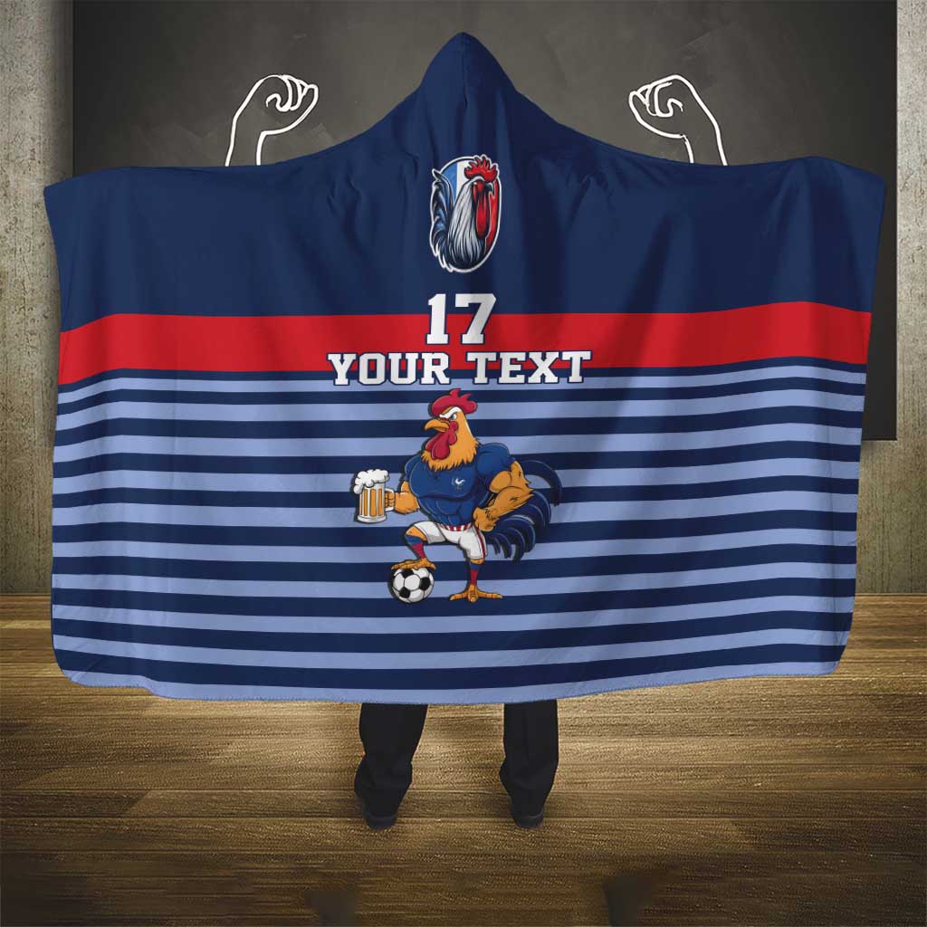 Custom France Football Hooded Blanket Blue Gallic Rooster Mascot