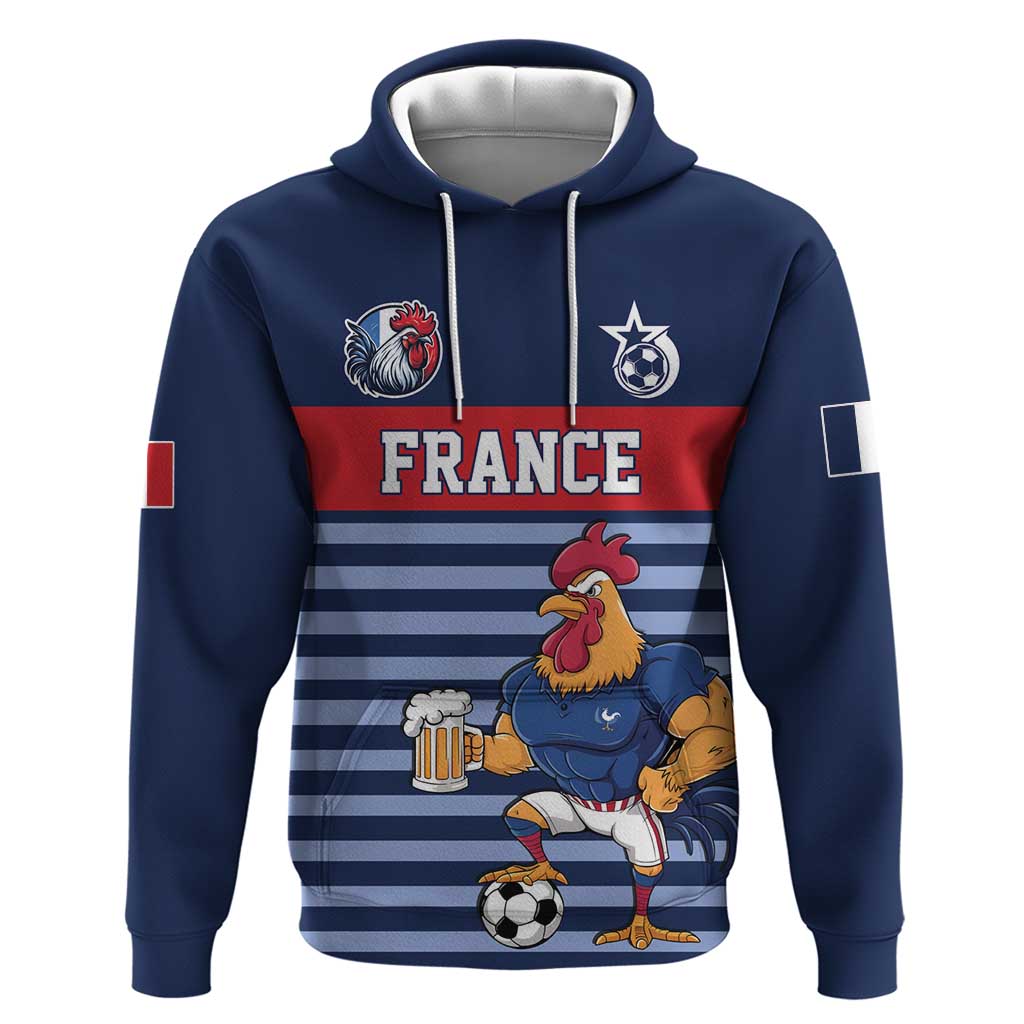 Custom France Football Hoodie Blue Gallic Rooster Mascot