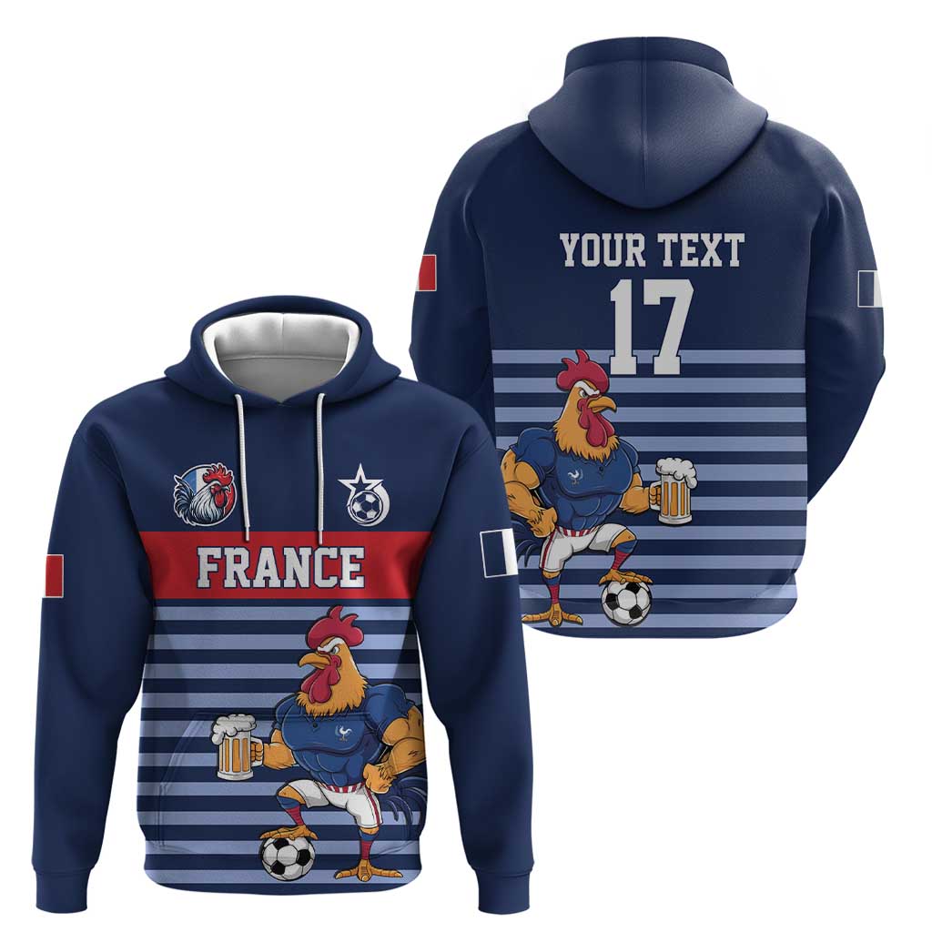 Custom France Football Hoodie Blue Gallic Rooster Mascot