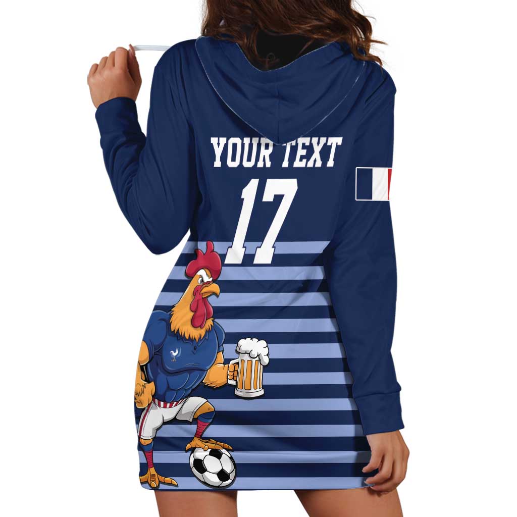 Custom France Football Hoodie Dress Blue Gallic Rooster Mascot