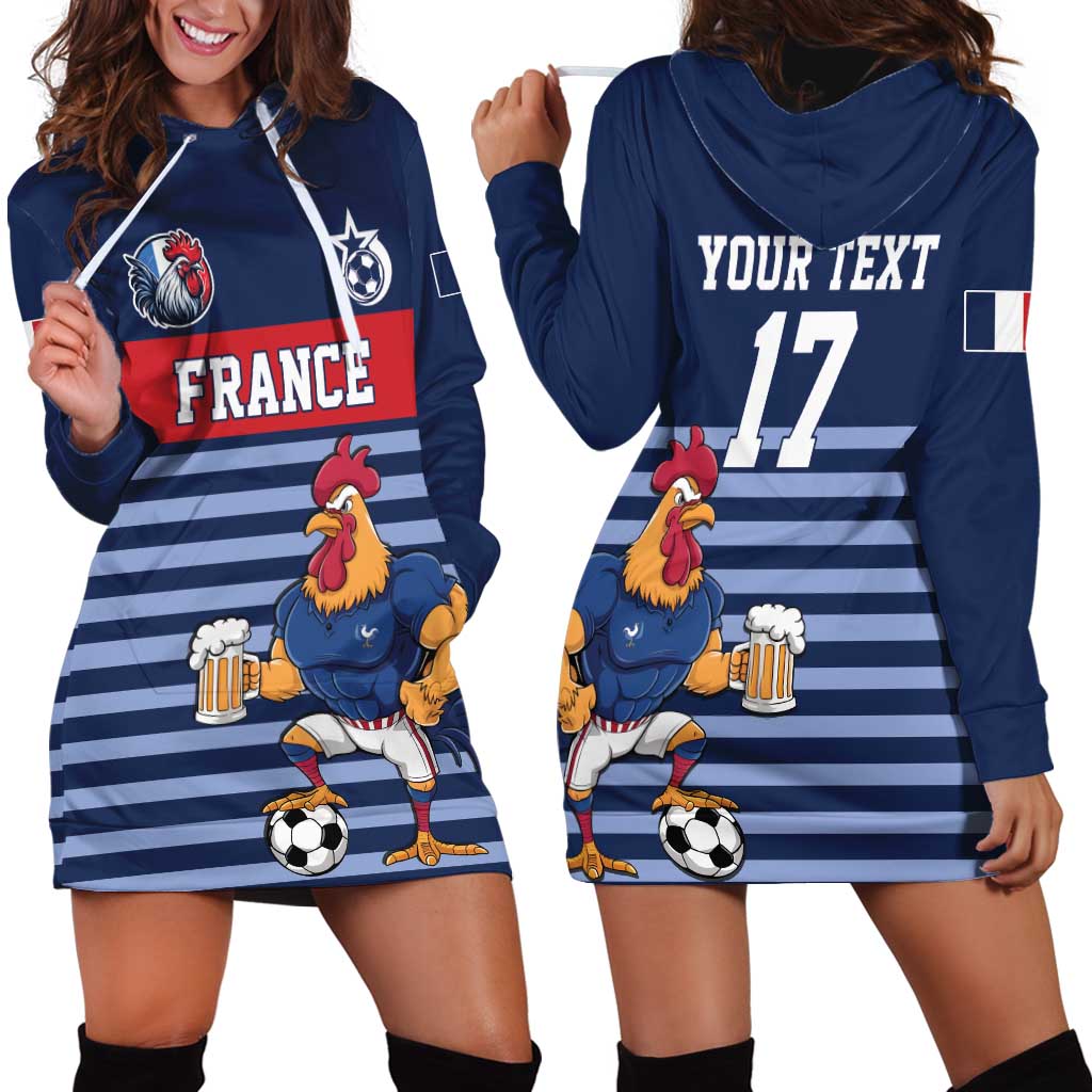 Custom France Football Hoodie Dress Blue Gallic Rooster Mascot