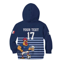 Custom France Football Kid Hoodie Blue Gallic Rooster Mascot